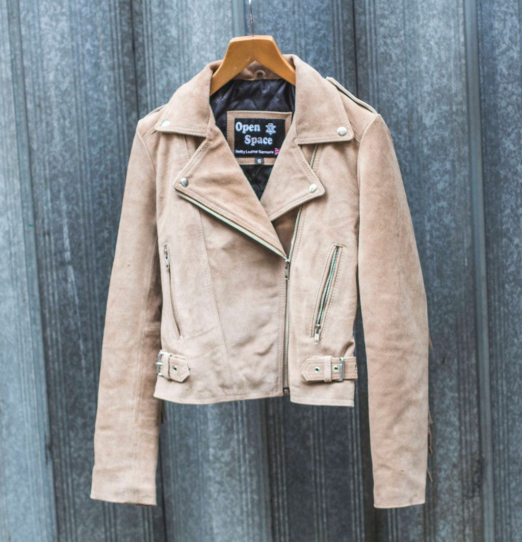 Suede Fringe Festival Jacket | 80's Style | Beige (Can Be Ordered Without Fringe)