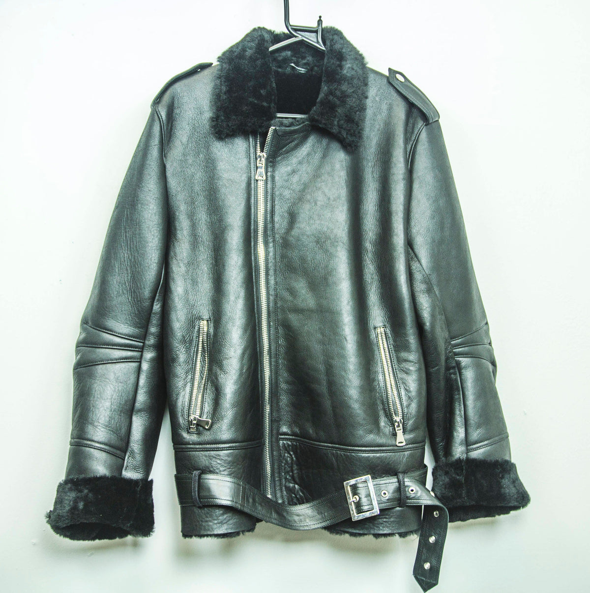 Genuine Sheepskin & Premium Black Leather Biker Winter Jacket | Unisex