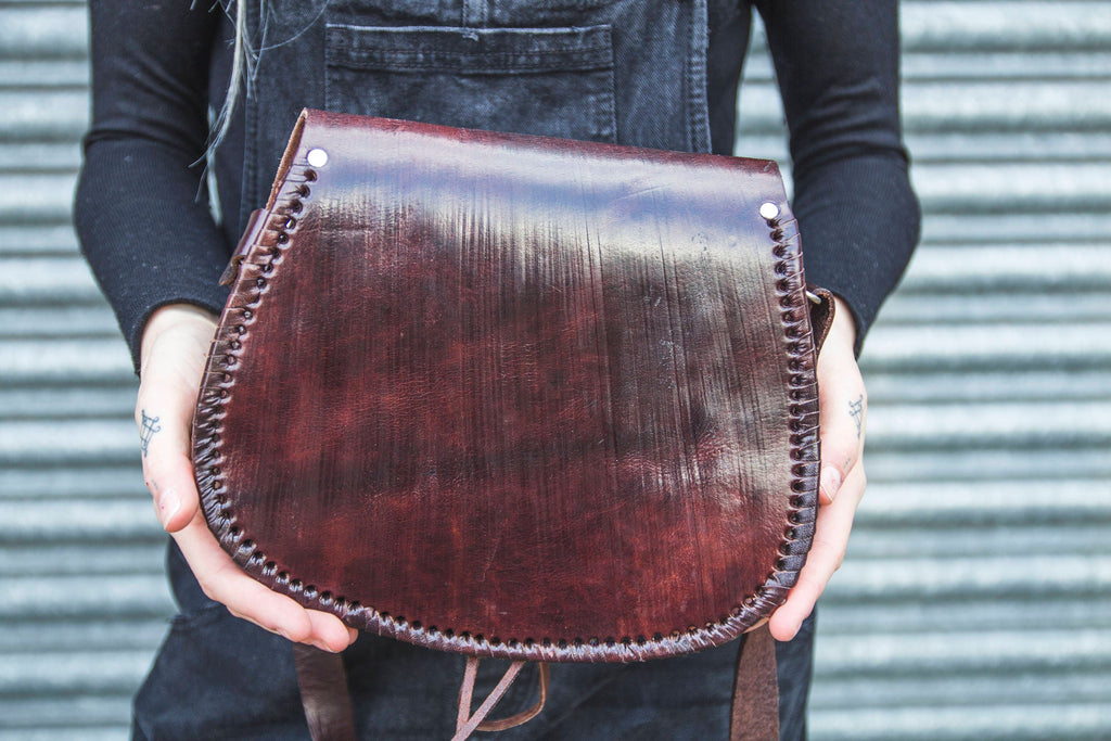 Hand Tooled Moroccan Leather Saddle Bag Satchel