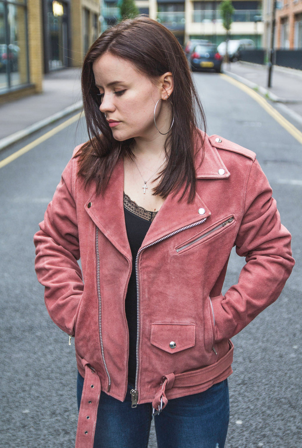 Genuine Suede Biker Jacket | Pink | 80's Style