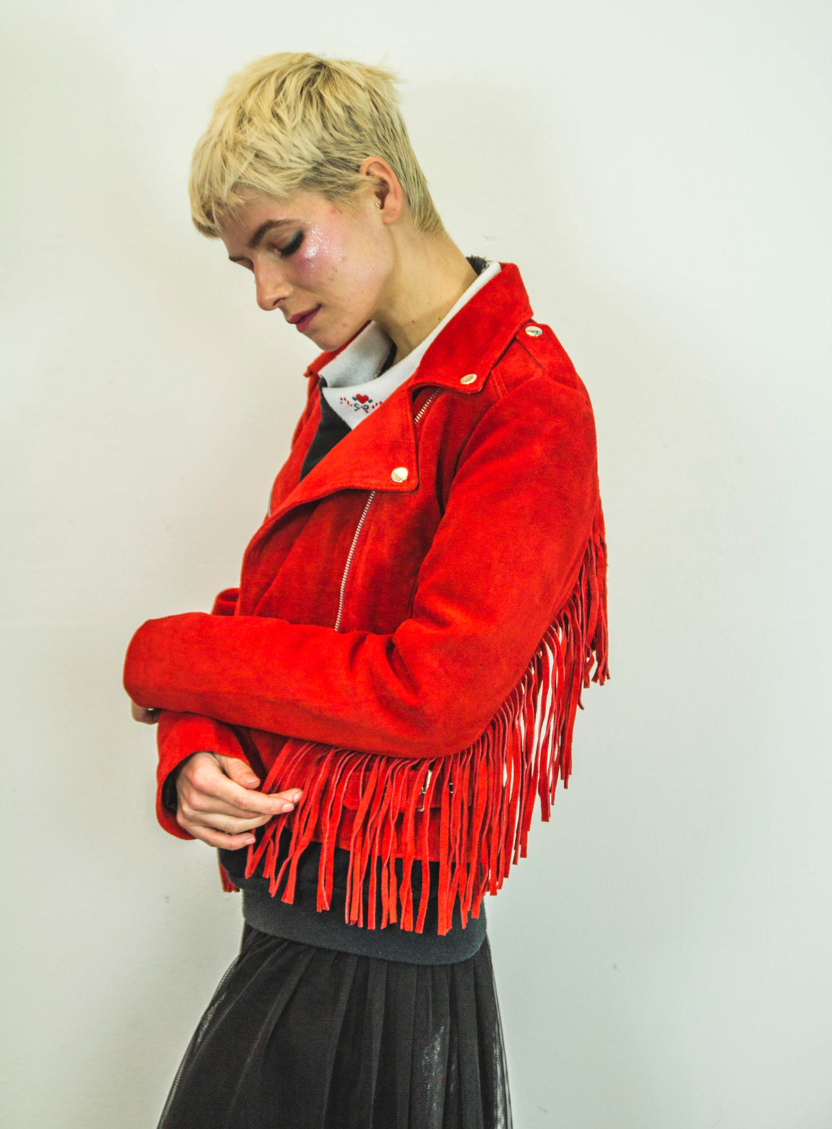 Suede Fringe Festival Jacket In Red (Can Be Ordered Without Fringe)