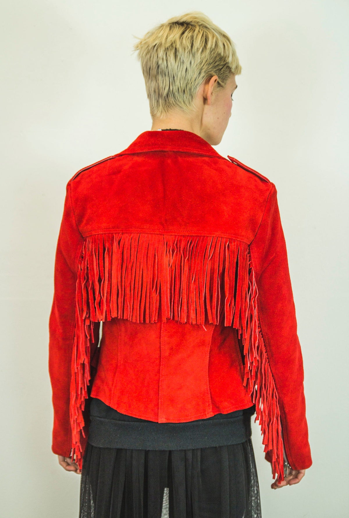 Suede Fringe Festival Jacket In Red (Can Be Ordered Without Fringe)