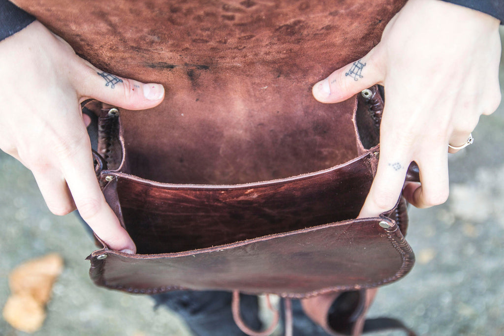 Hand Tooled Moroccan Leather Saddle Bag Satchel