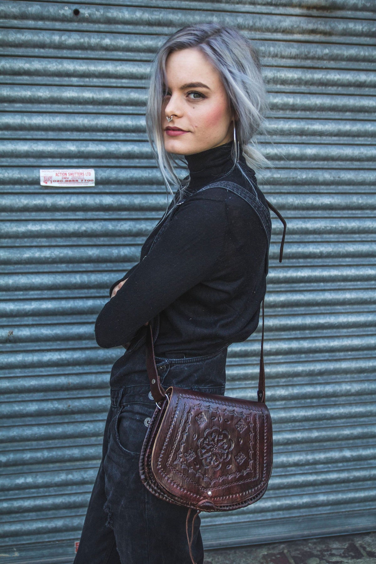 Hand Tooled Moroccan Leather Saddle Bag Satchel
