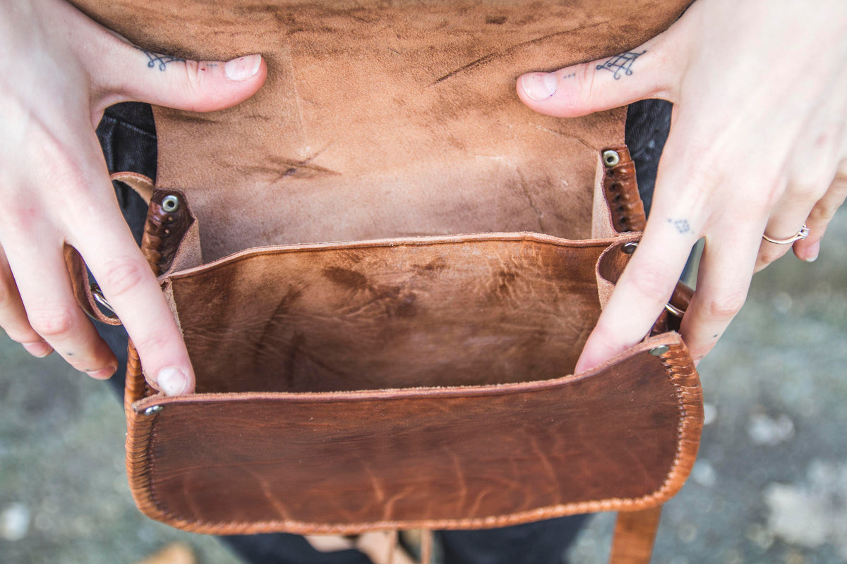 Hand Tooled Moroccan Brown Leather Saddle Bag Satchel