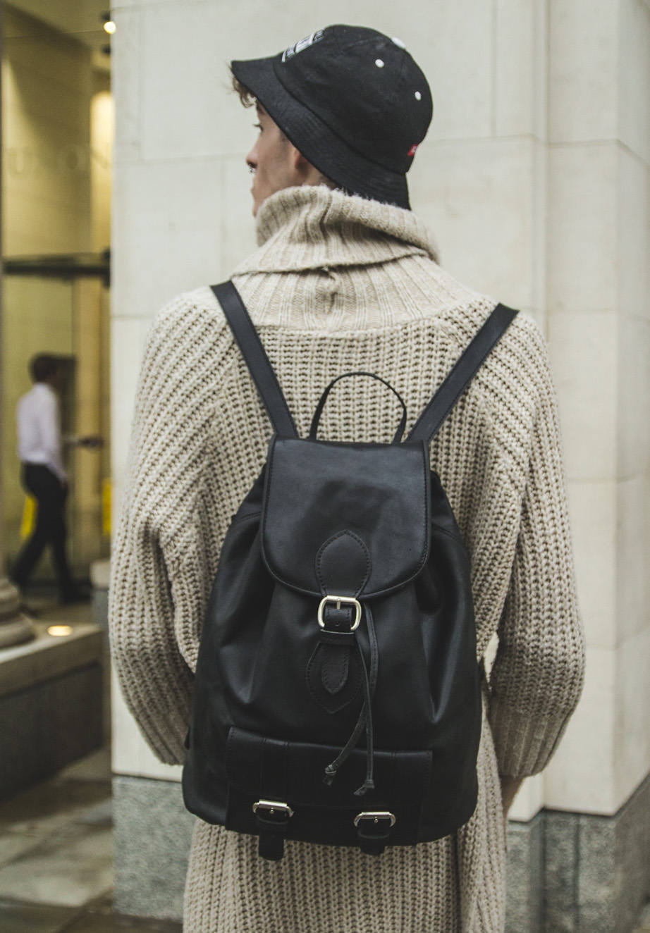Premium Black Rucksack Backpack In Hunter Leather