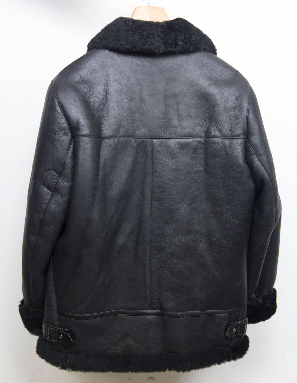 Luxury Shearling & Black Leather Winter Aviator Jacket | Unisex