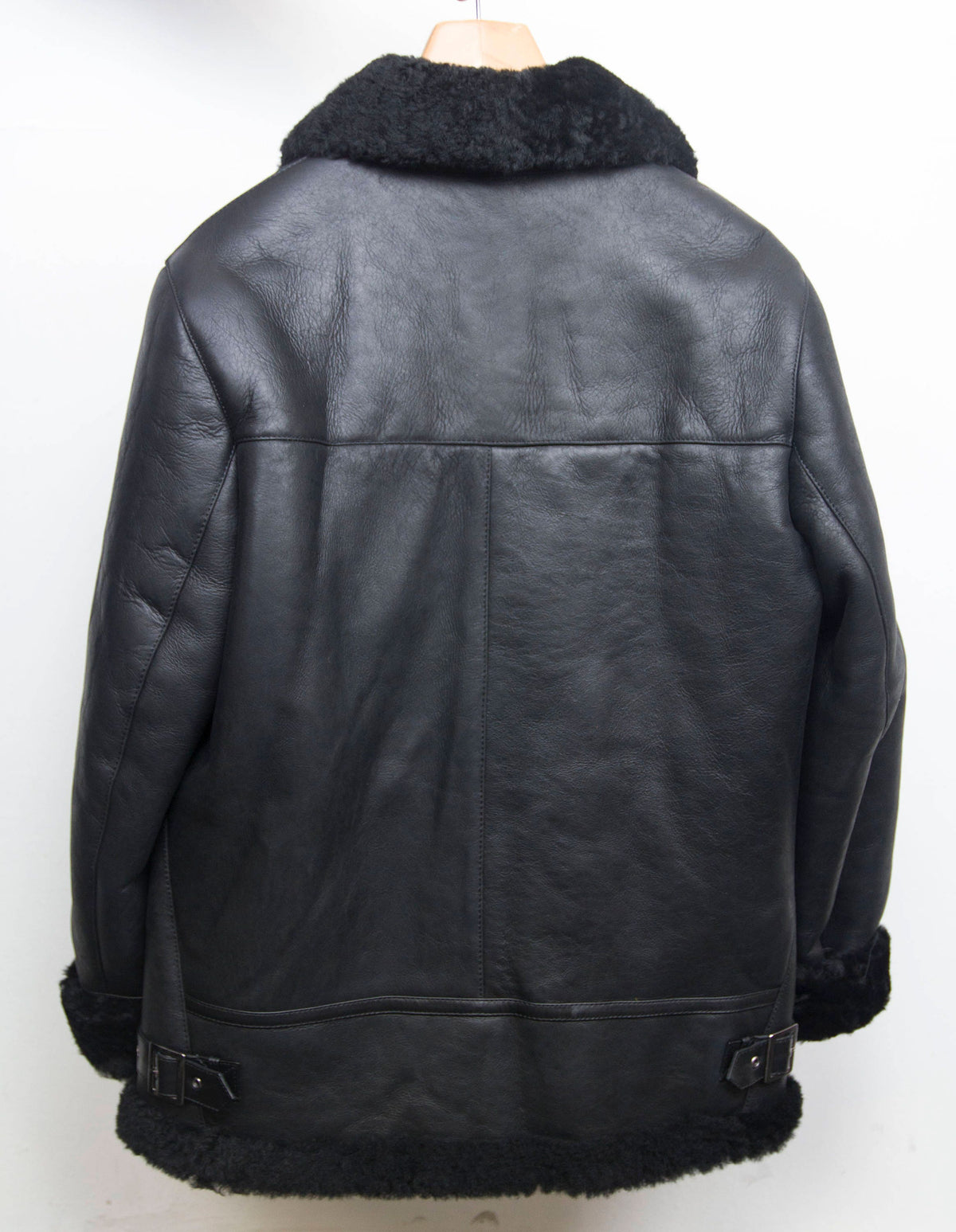 Luxury Shearling & Black Leather Winter Aviator Jacket | Unisex