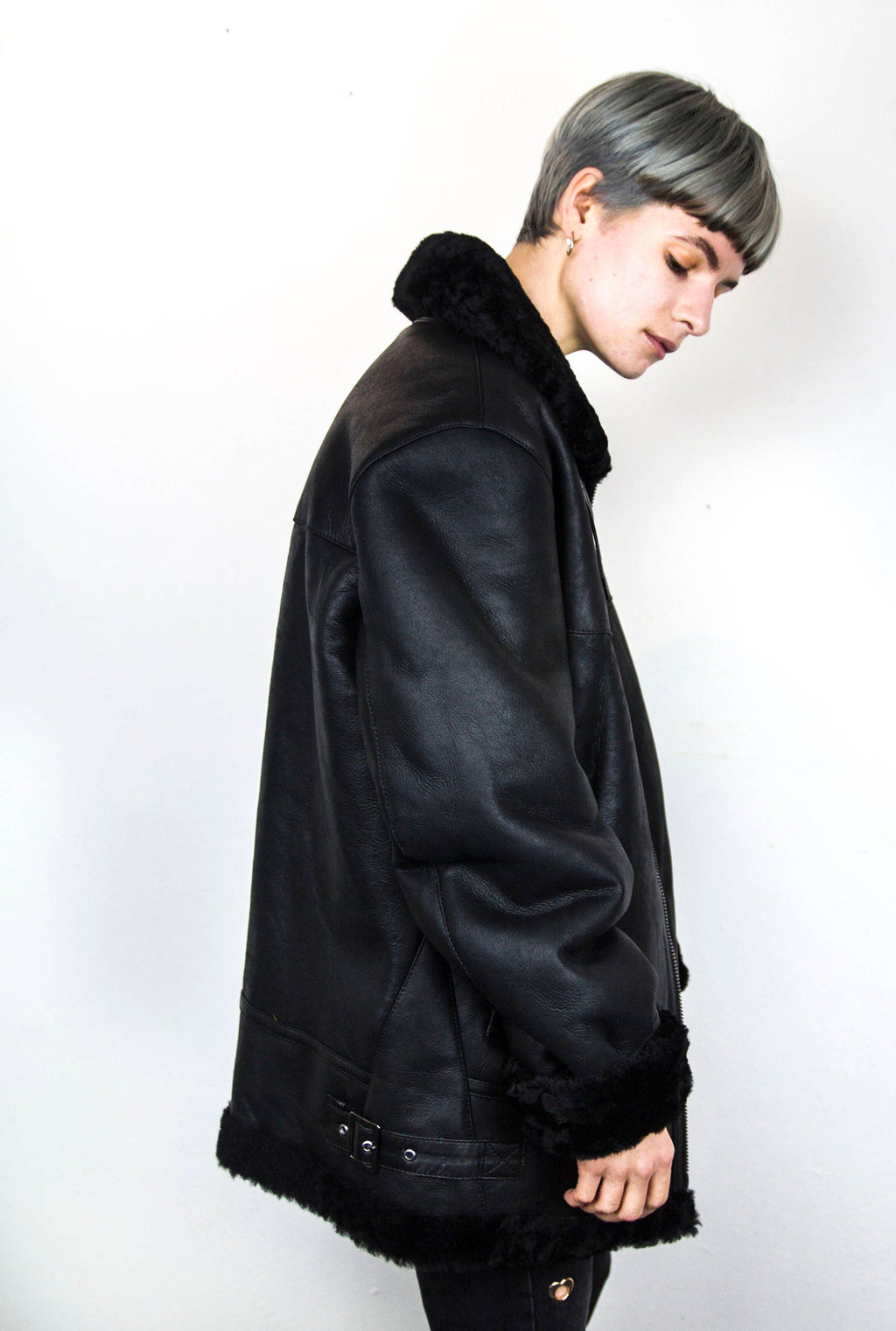 Luxury Shearling & Black Leather Winter Aviator Jacket | Unisex