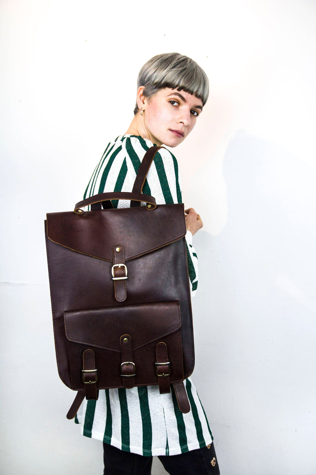 Retro Style Brown Leather Backpack