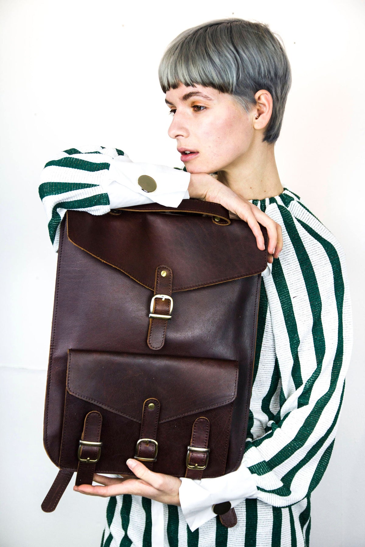 Retro Style Brown Leather Backpack