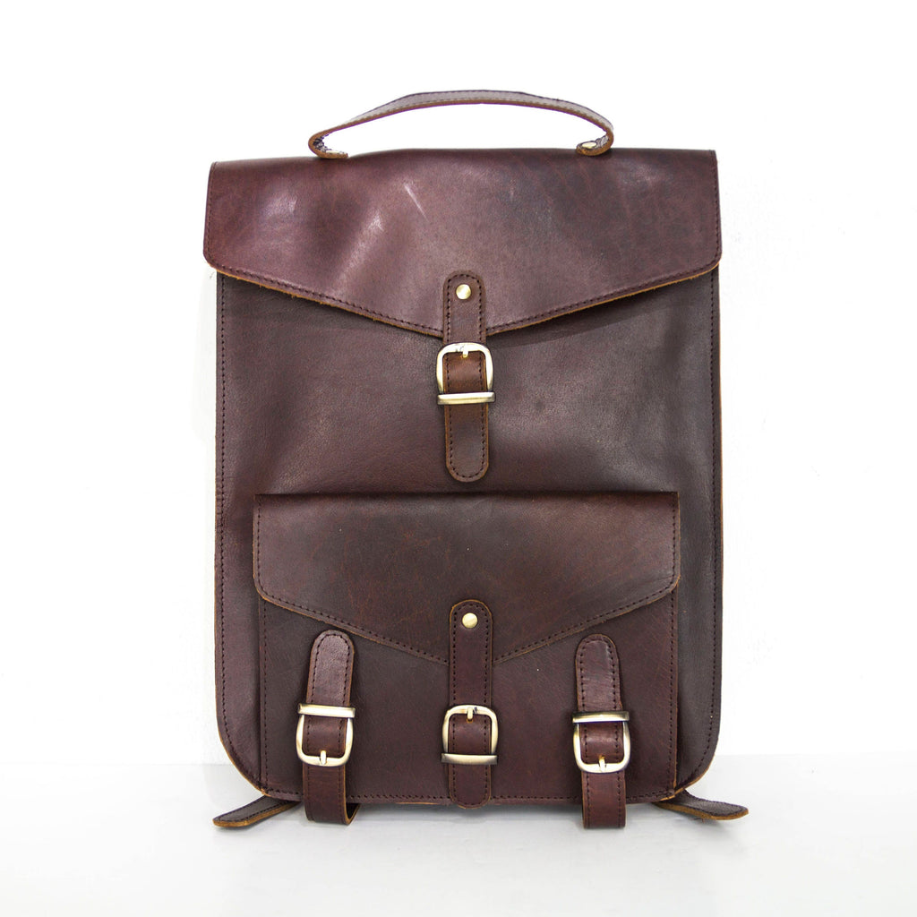 Retro Style Brown Leather Backpack