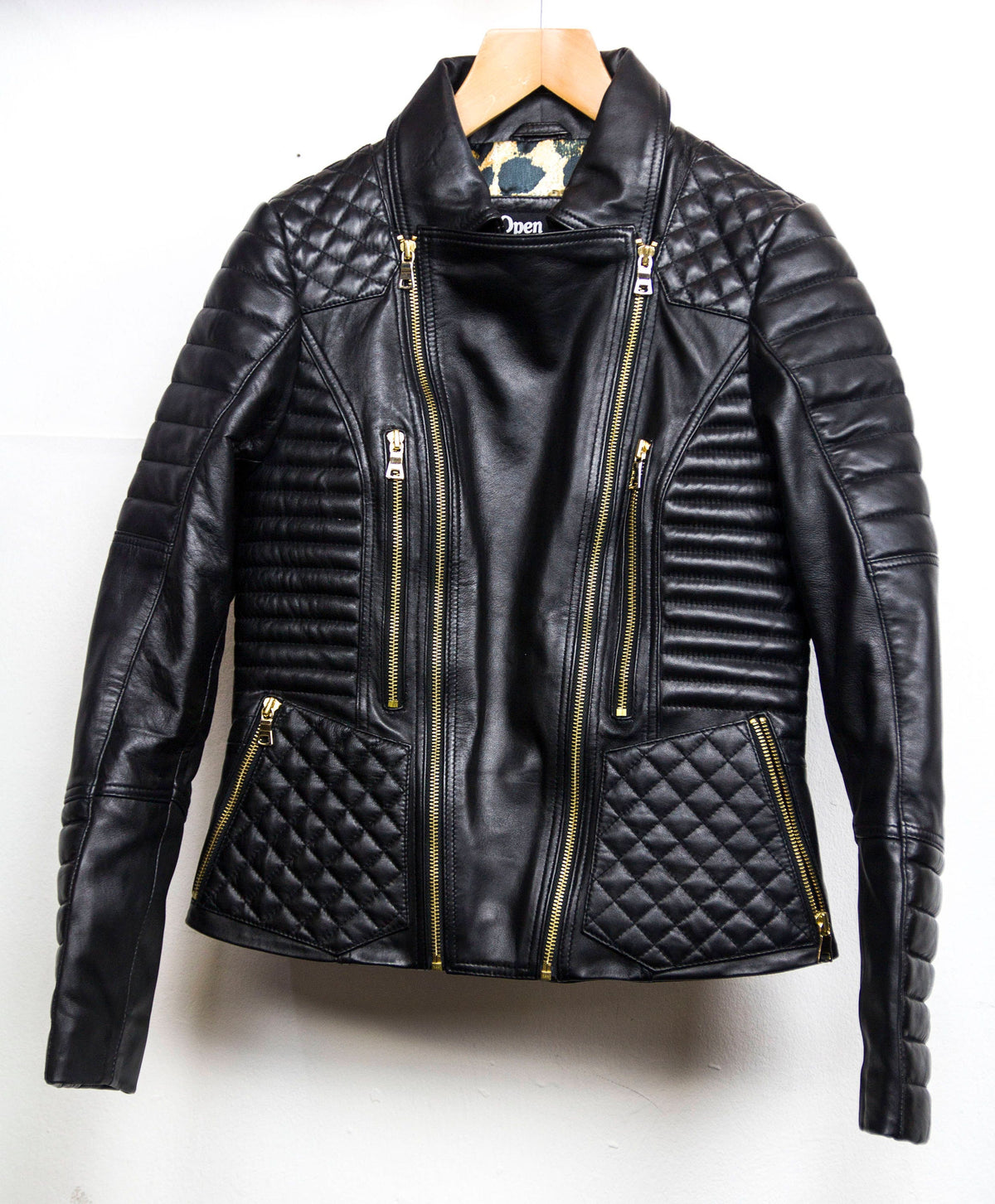 80's Style Classic Sheepskin Biker Jacket With Quilts