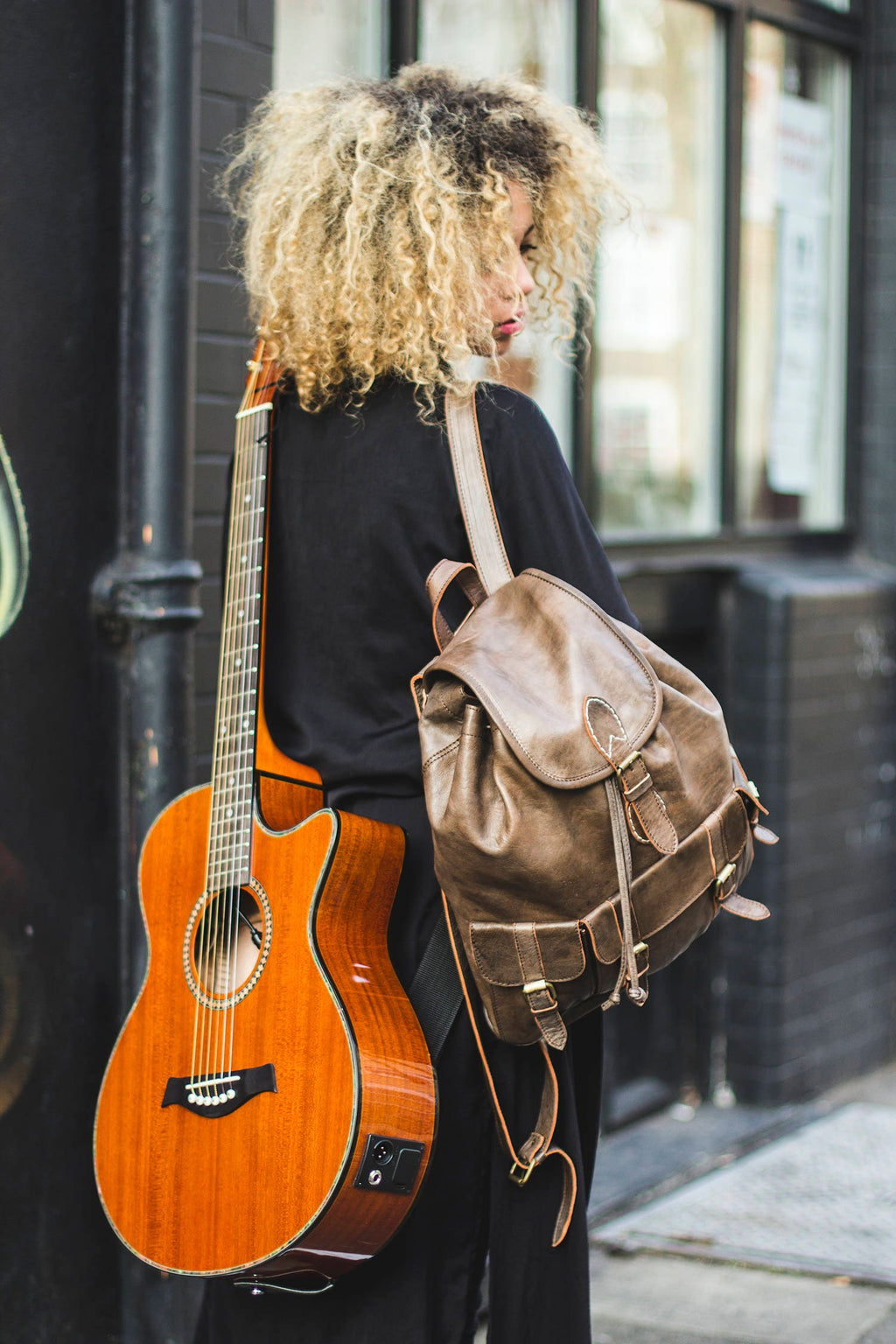 Grey Leather Festival Weekend Rucksack Soft