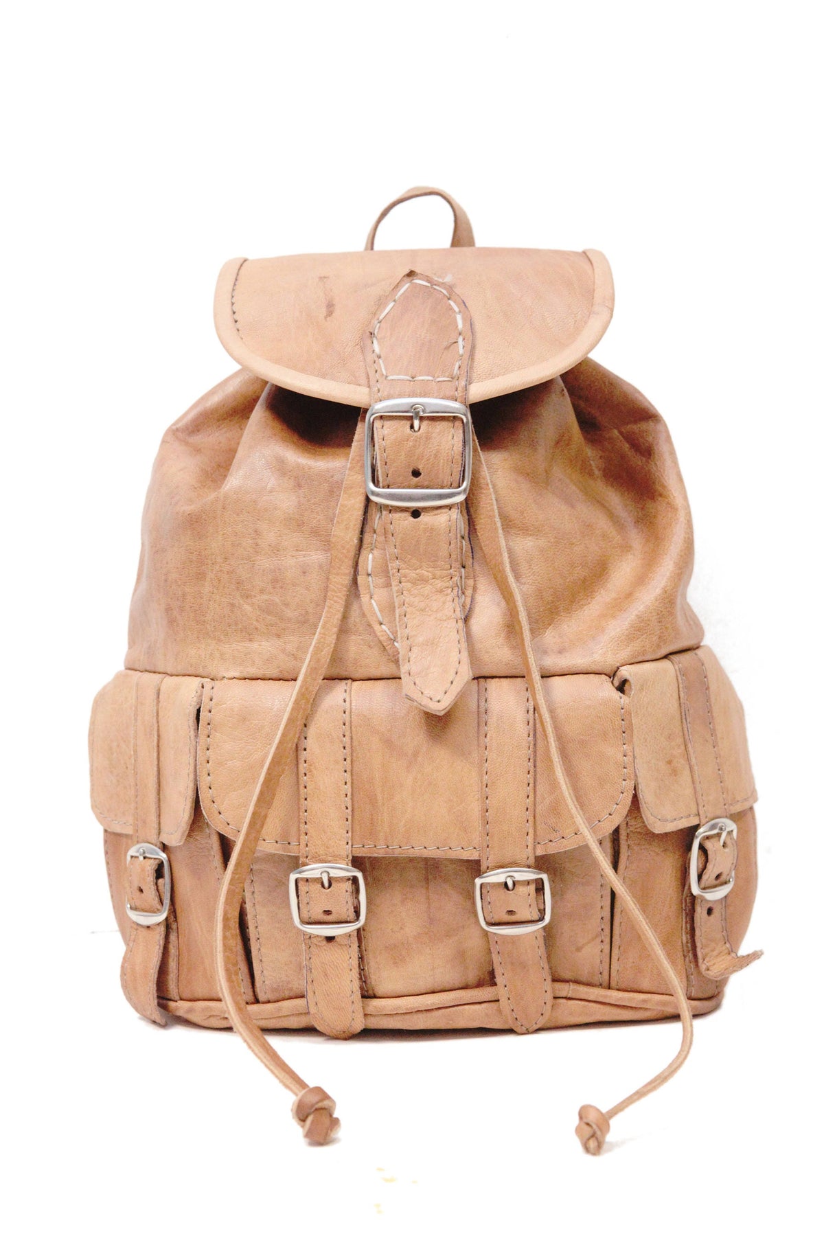 Tan Brown Moroccan Leather Rucksack | 80's Bohemian Style | Small