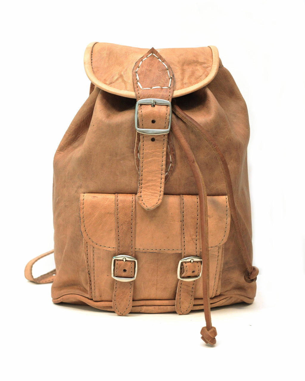 Moroccan Tan Leather Rucksack | 80's Bohemian Style | Small