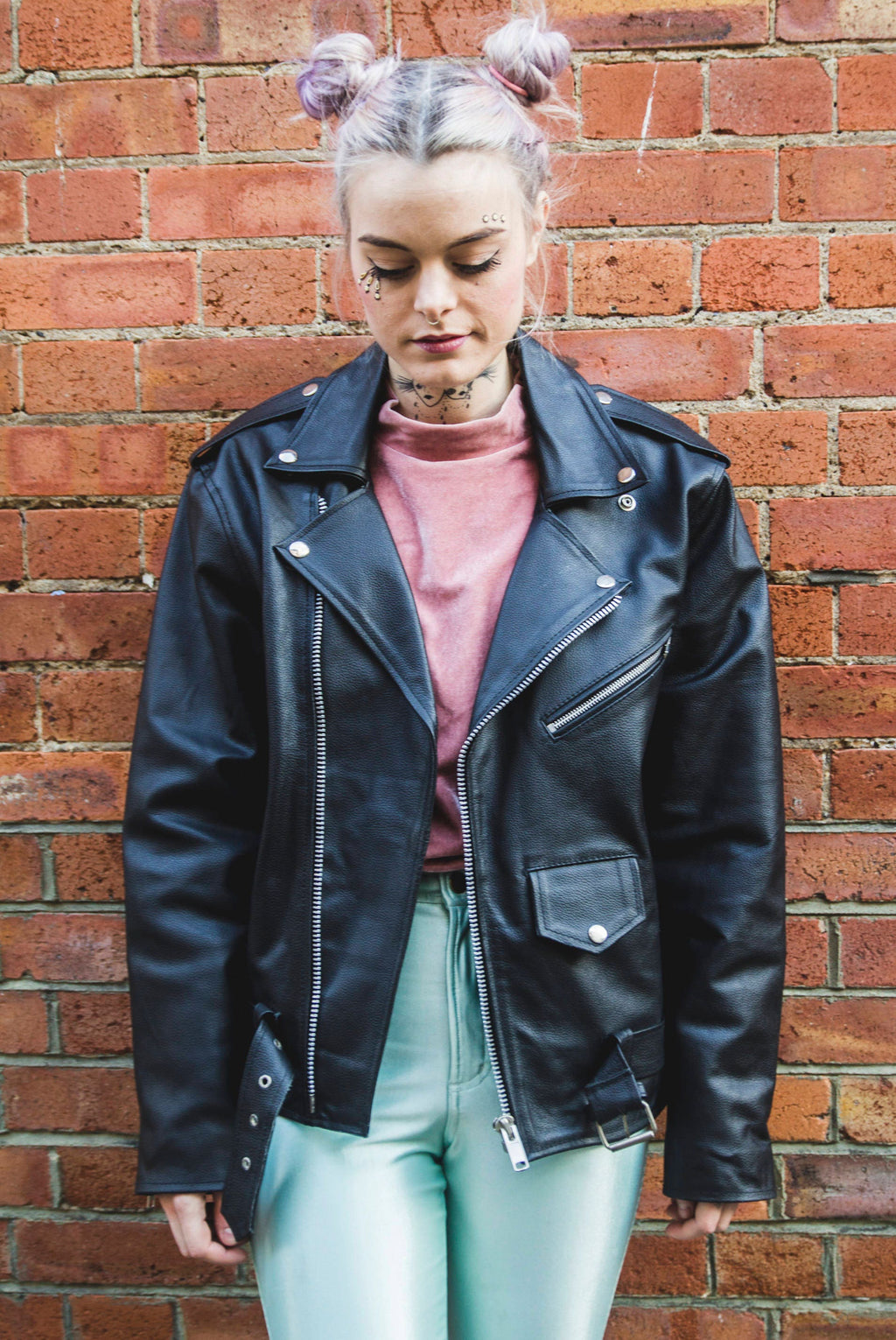 Classic Black Leather Biker Jacket (Oversized) | Marlon Brando Jacket