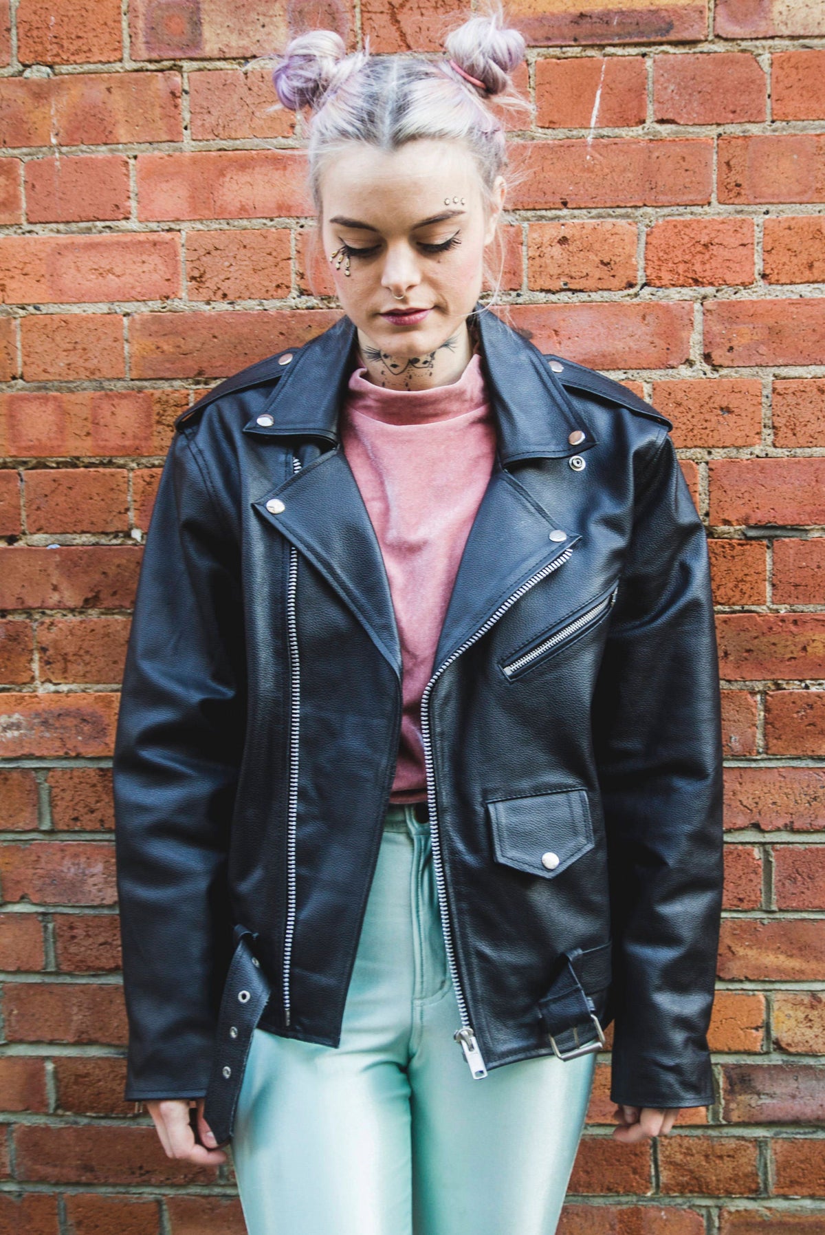 Classic Black Leather Biker Jacket (Oversized) | Marlon Brando Jacket
