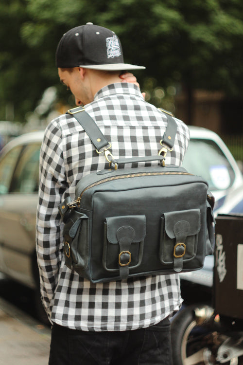 Blue Waxed Leather Aviator Bag – Convertible Camera Bag, Backpack & Satchel