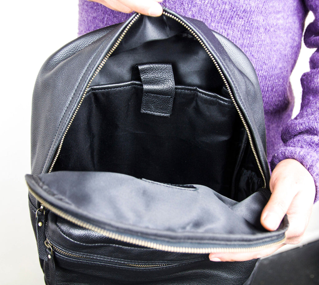 Premium Grained Black Leather Office / Work Backpack