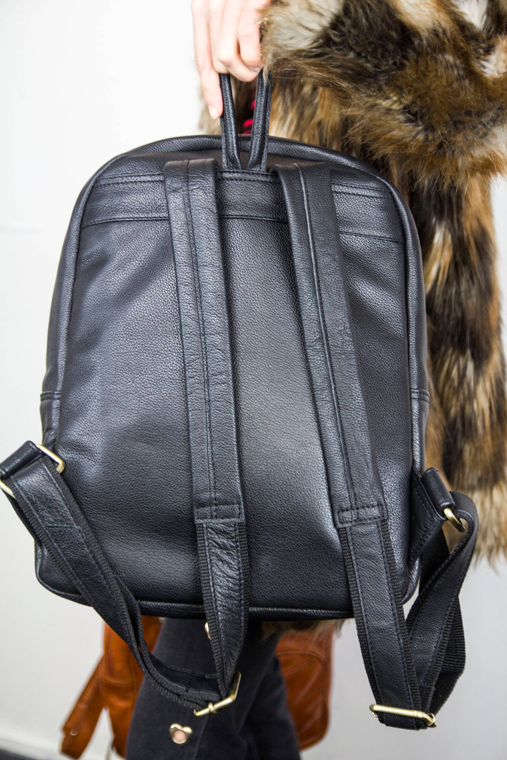Premium Grained Black Leather Office / Work Backpack