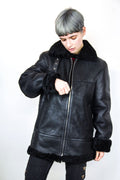 Luxury Shearling & Black Leather Winter Aviator Jacket | Unisex