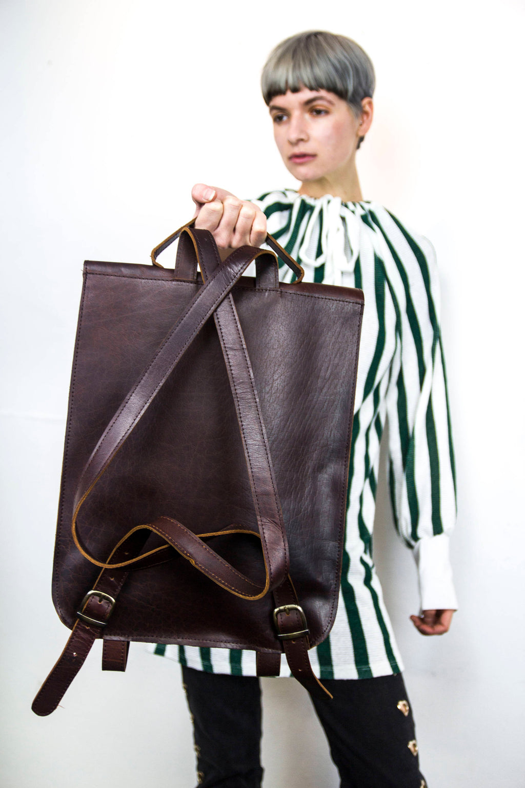 Retro Style Brown Leather Backpack