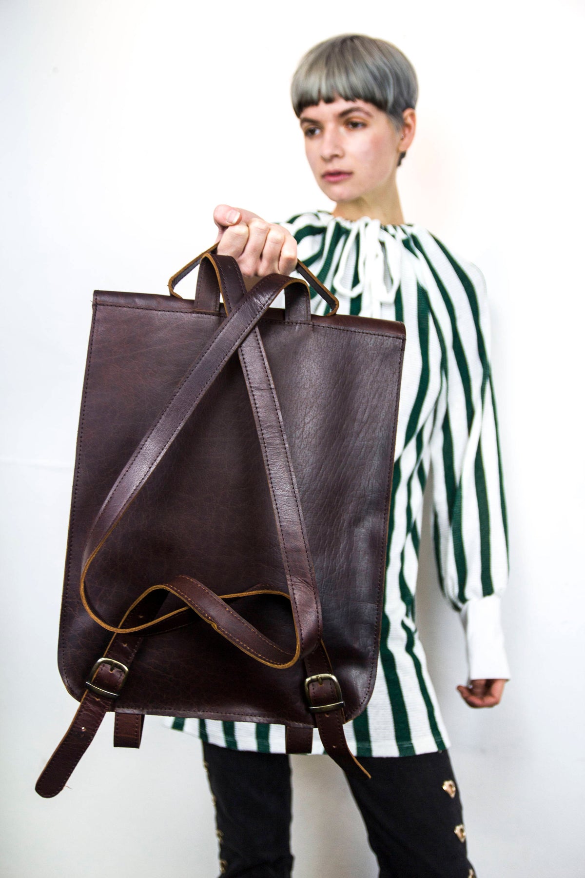 Retro Style Brown Leather Backpack
