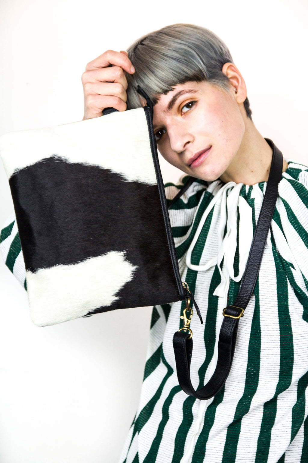 Cowhide Clutch Bag With Shoulder Strap