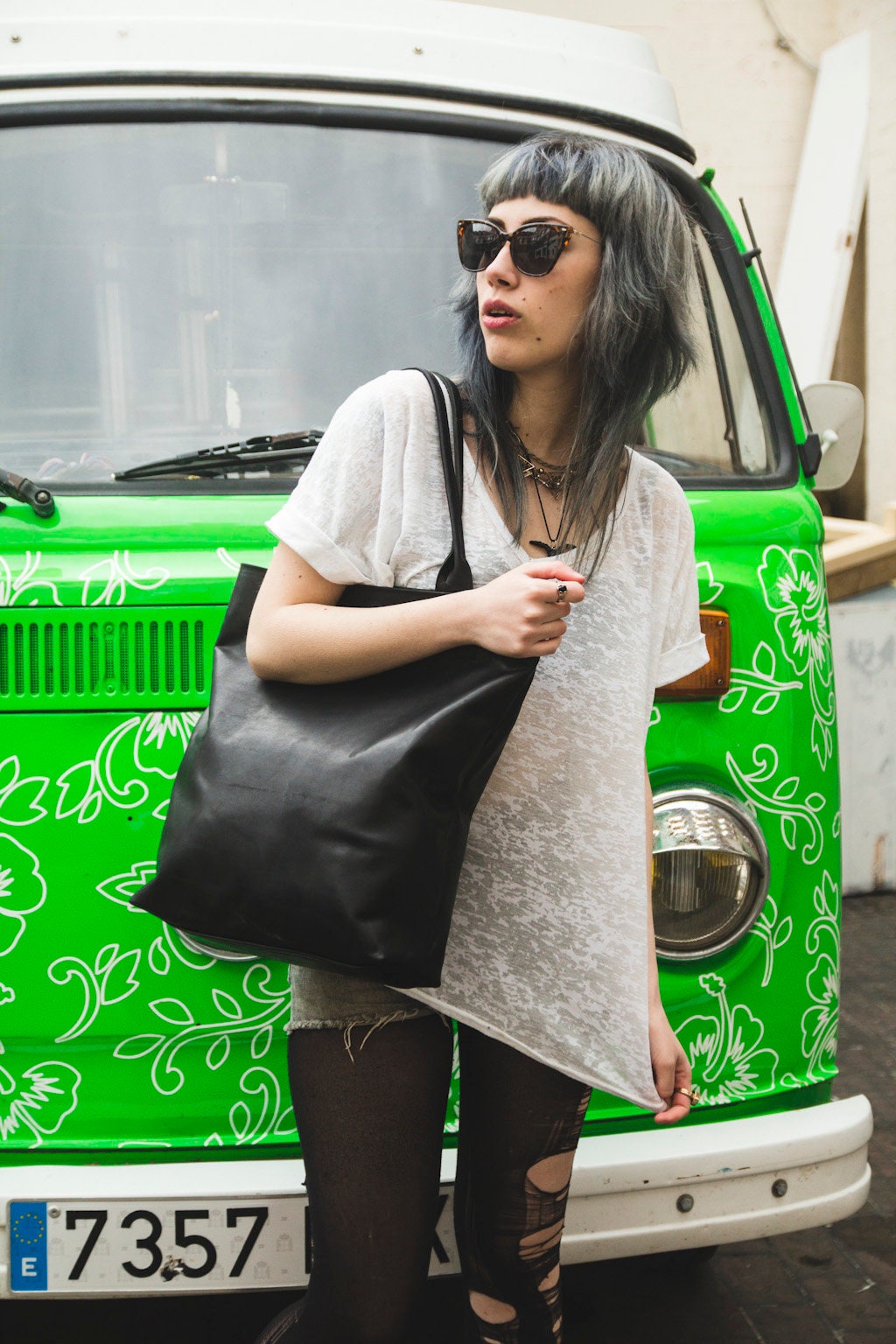 The Urban Black Leather Tote, Shopper Bag