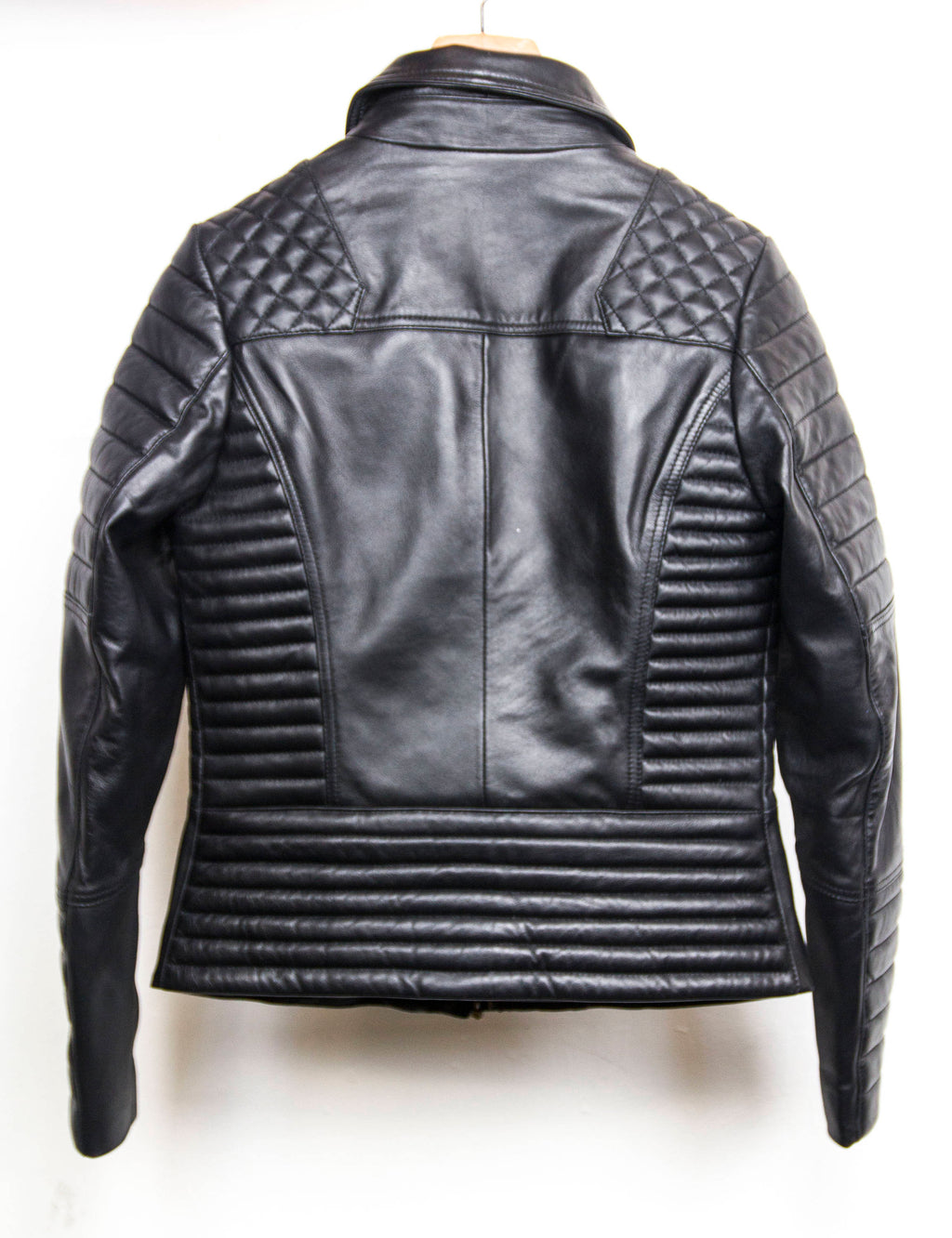 80's Style Classic Sheepskin Biker Jacket With Quilts