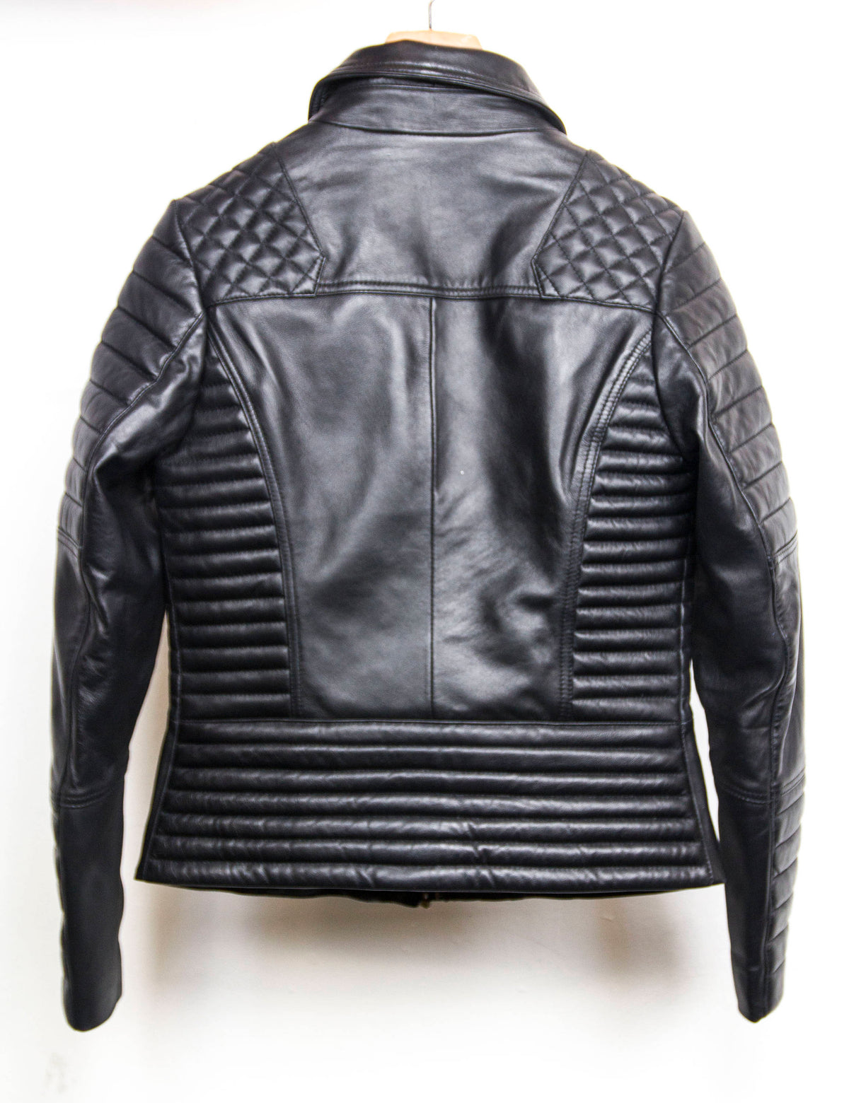 80's Style Classic Sheepskin Biker Jacket With Quilts