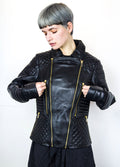 80's Style Classic Sheepskin Biker Jacket With Quilts
