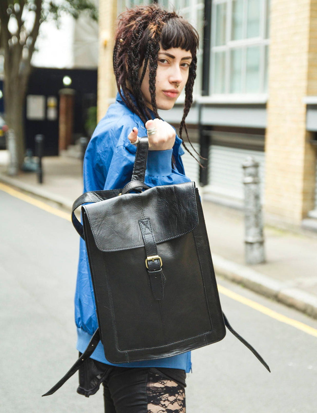 Leather Backpack In Black Premium Edition With Flap