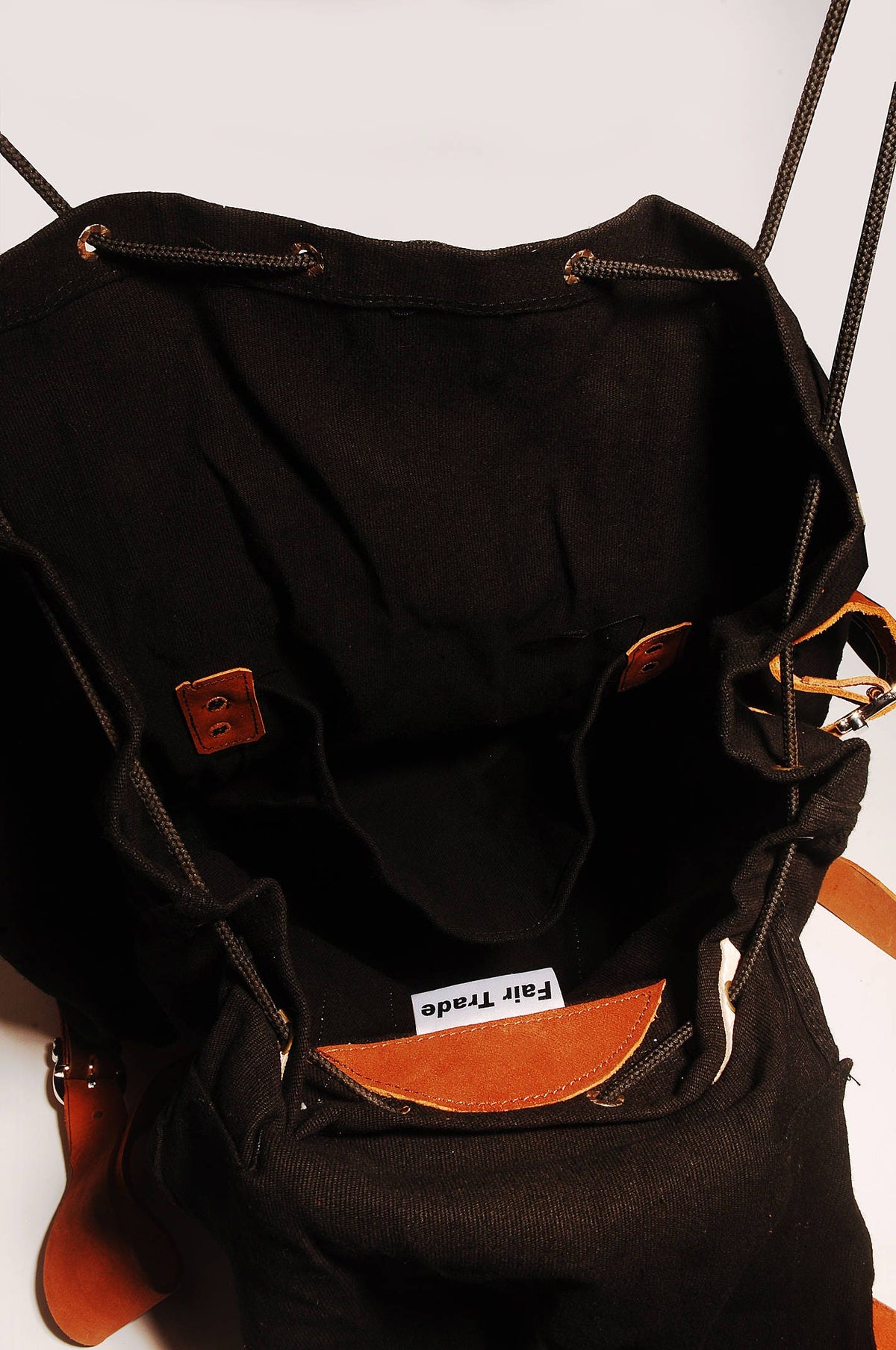 Leather And Jute Rucksack Backpack In Black