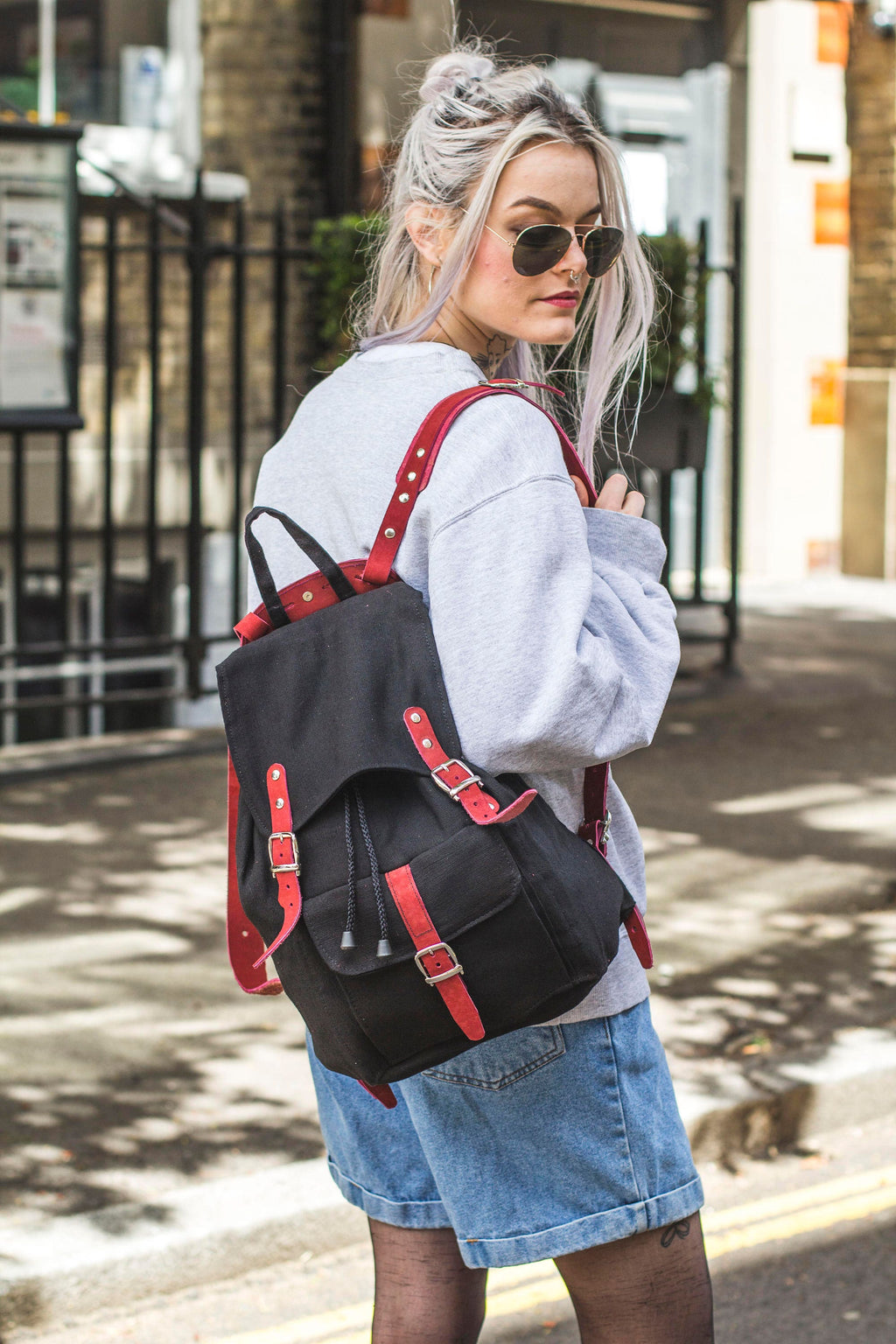 Leather And Jute Rucksack Backpack In Black