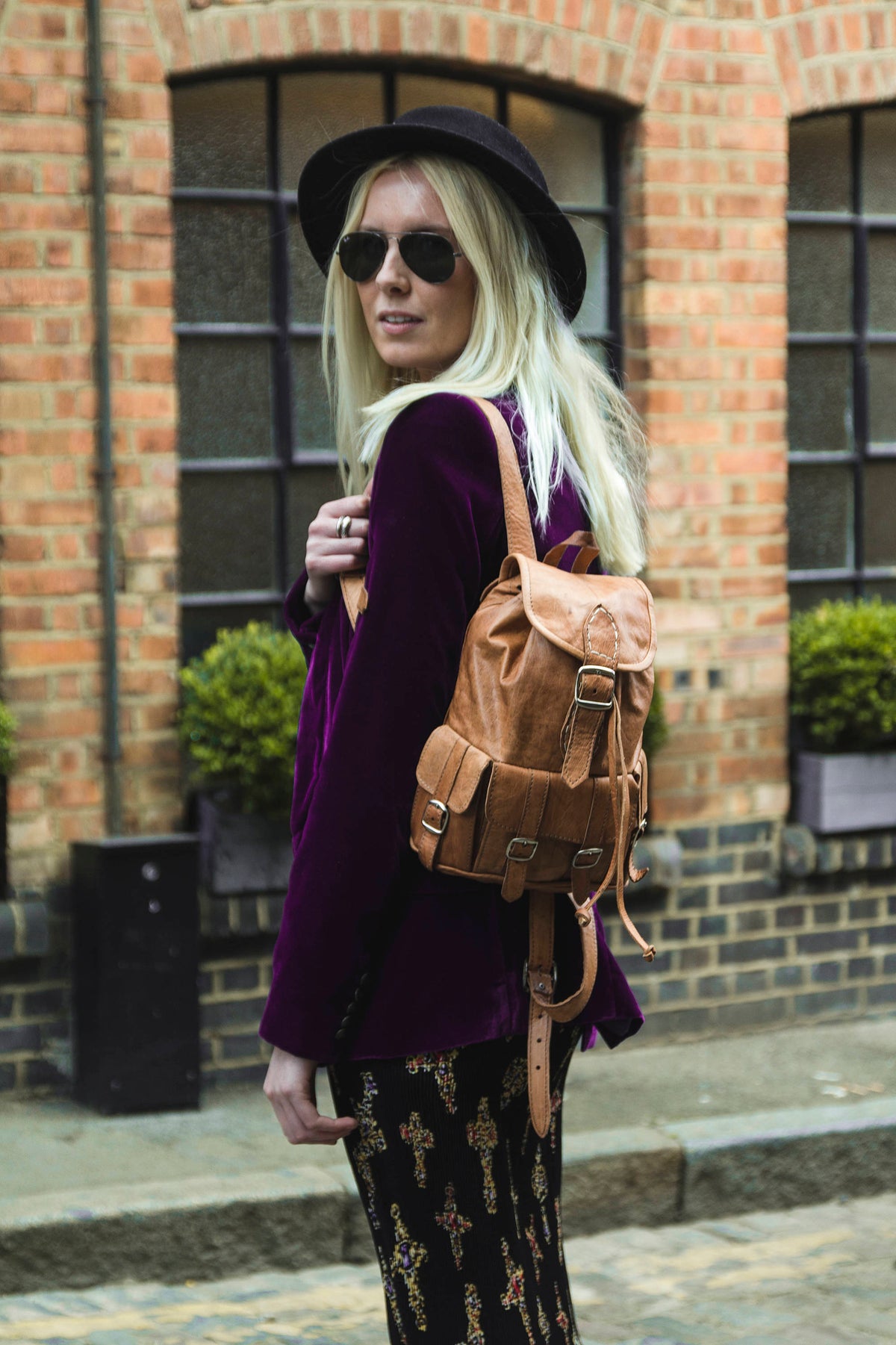 Tan Brown Moroccan Leather Rucksack | 80's Bohemian Style | Small
