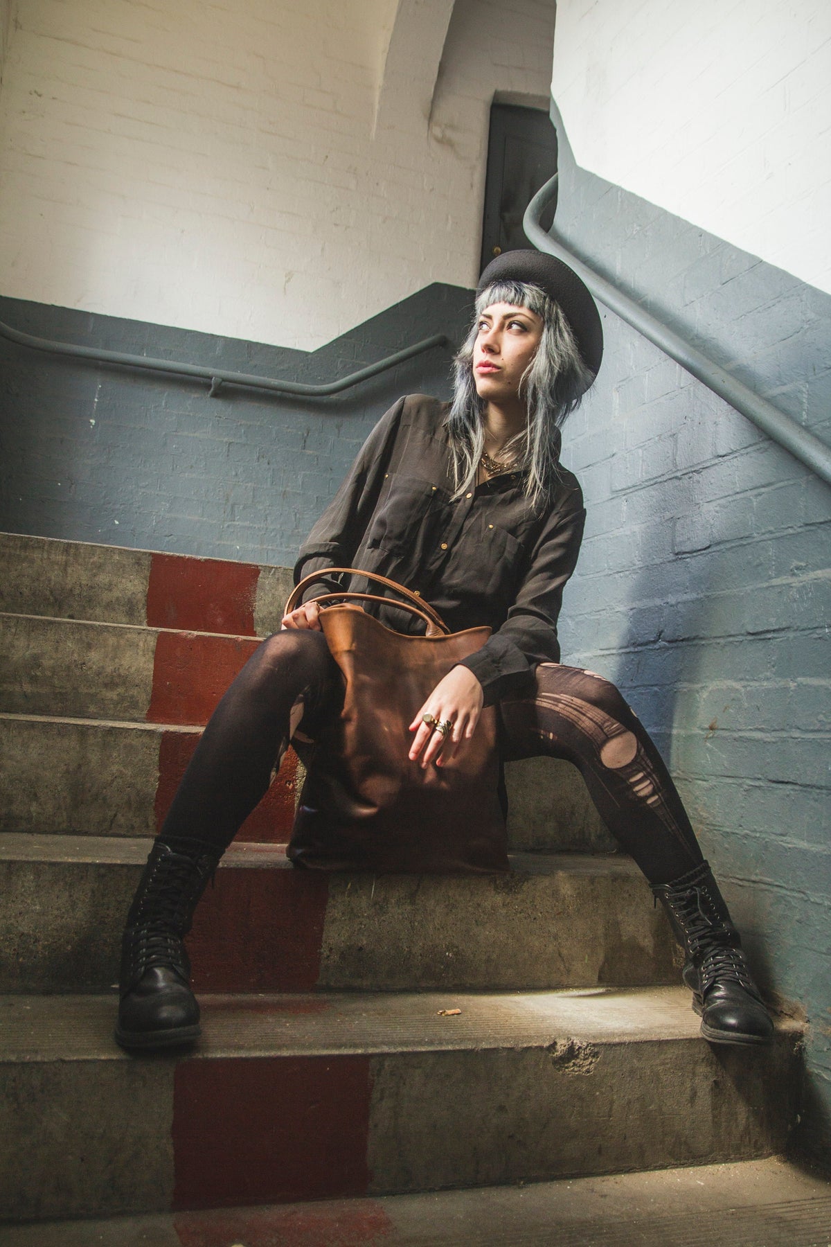 The Distressed Brown Leather Tote, Shopper Bag