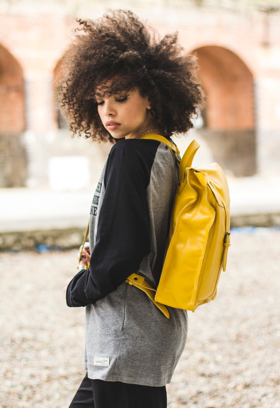 Yellow Urban Leather Backpack Premium