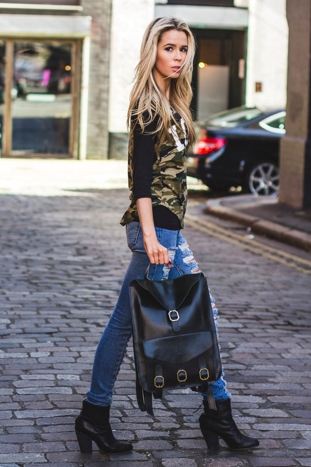 Black Leather Continental Backpack