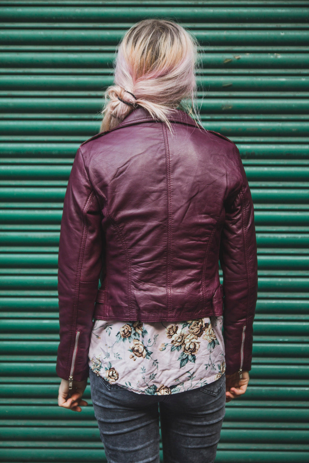 80's Style Classic Burgundy Lambskin Biker Jacket