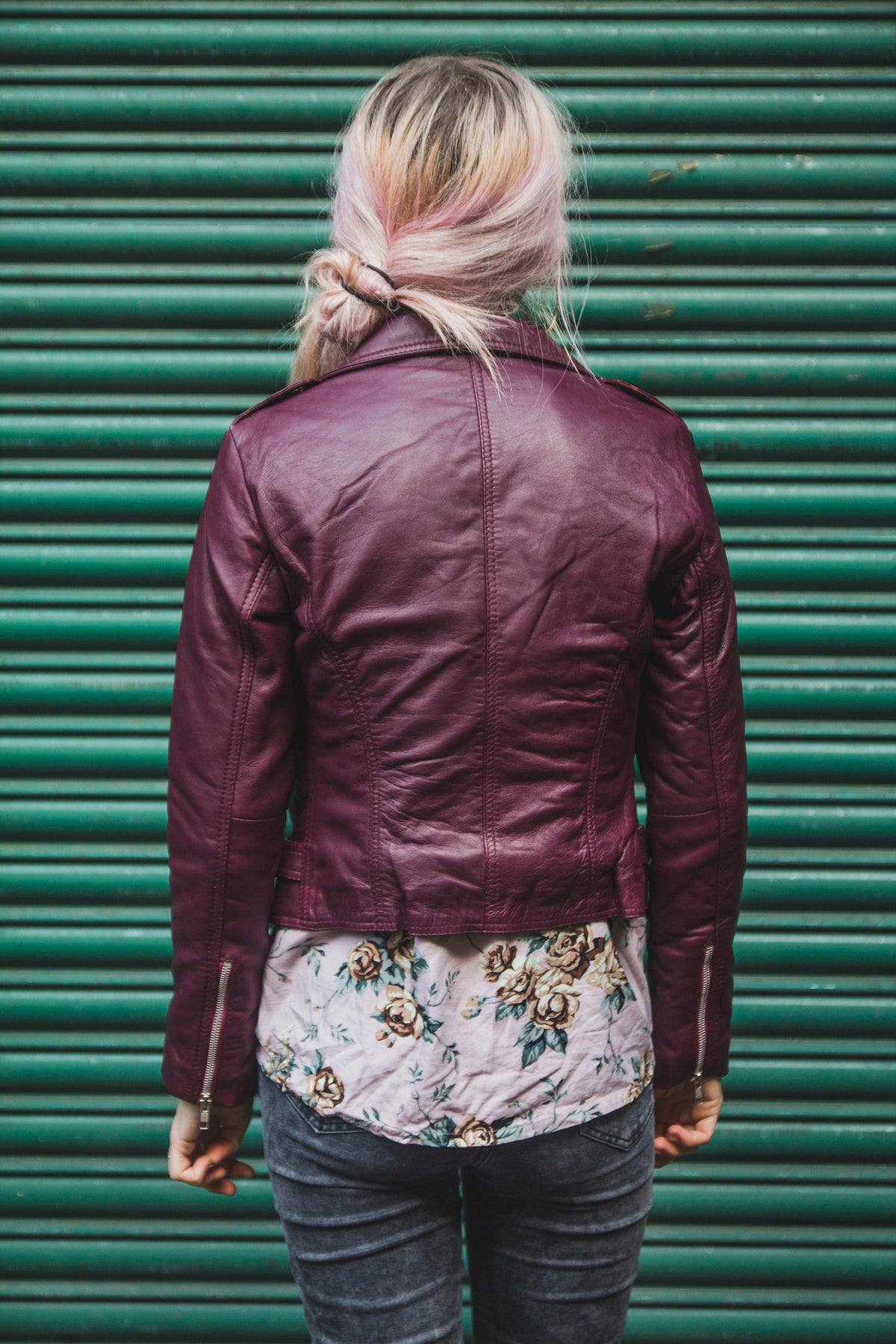 80's Style Classic Burgundy Lambskin Biker Jacket