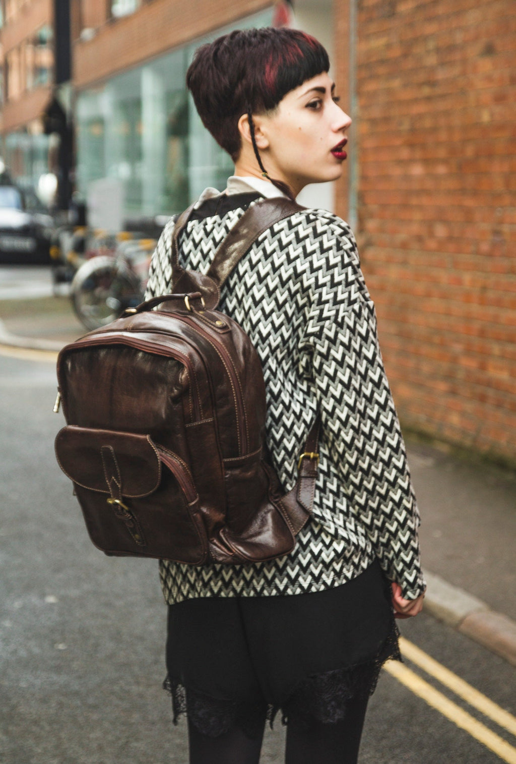 Gloss Brown Leather Office Backpack | Work Rucksack