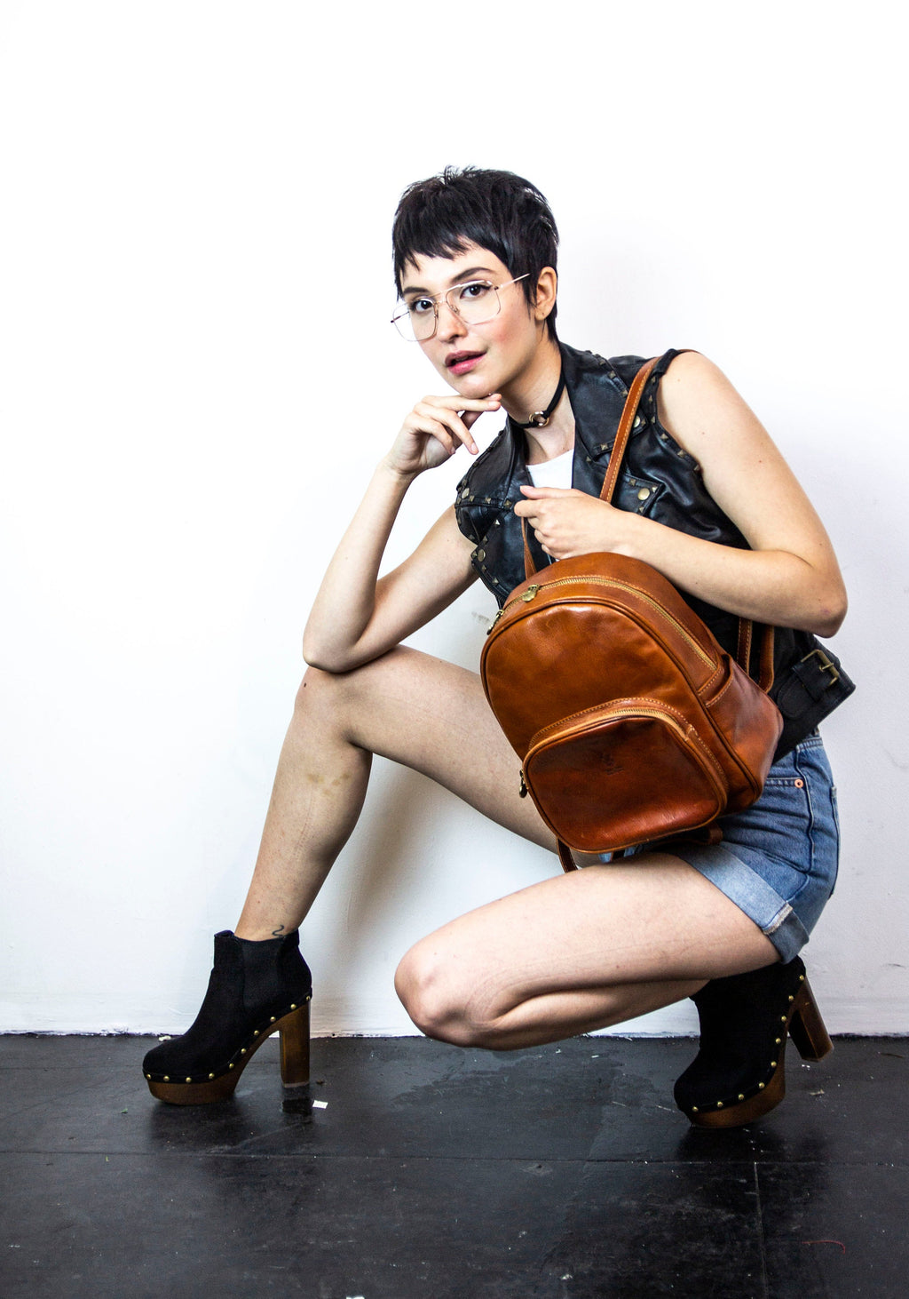 Leather Backpack In Brown Italian Cowhide