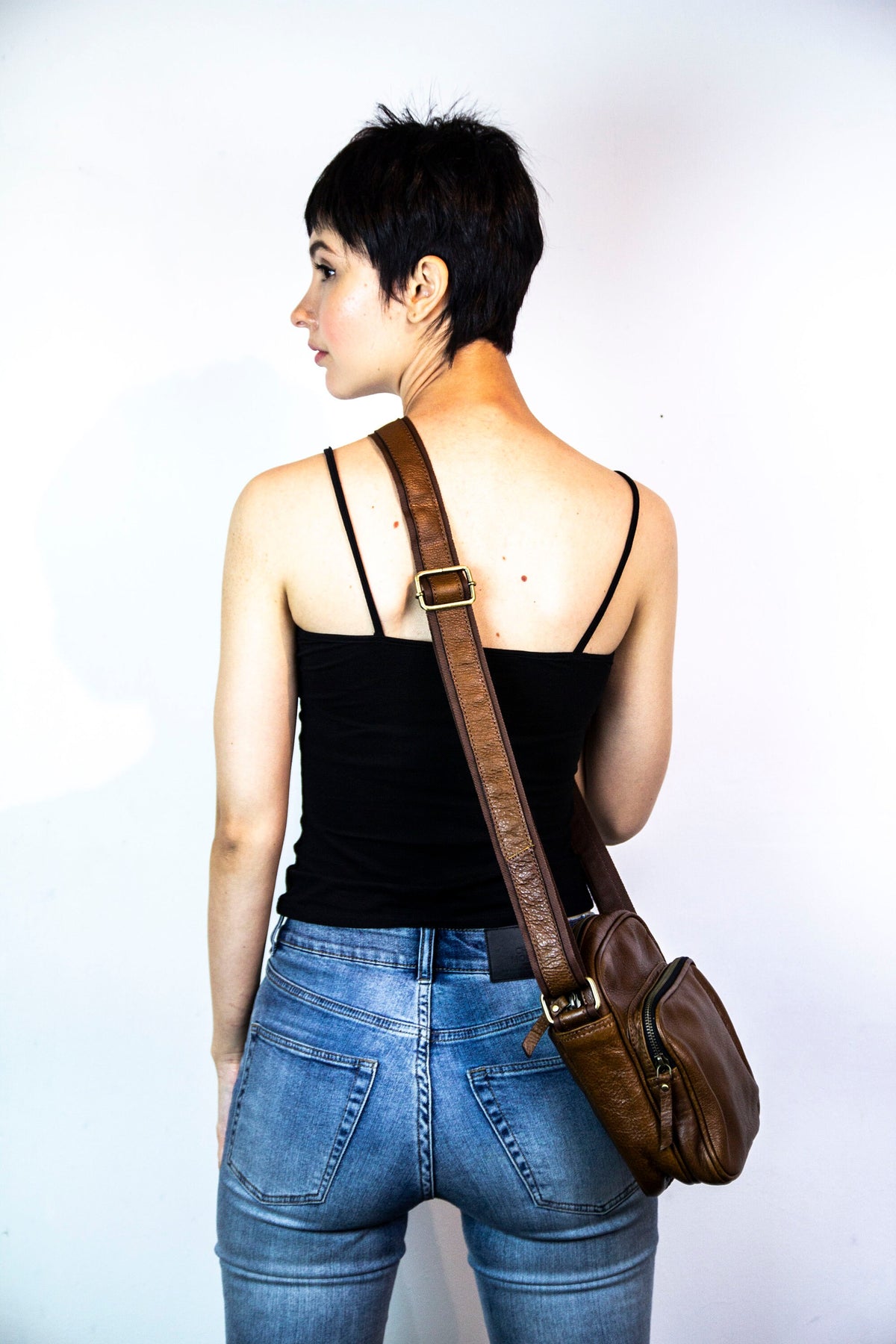 Brown Leather Cross Body Flight Bag