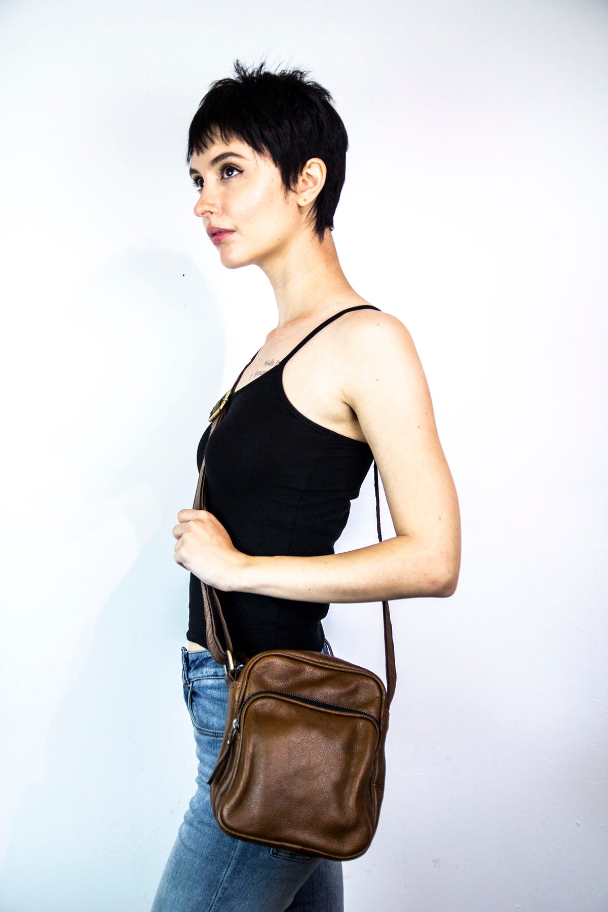 Brown Leather Cross Body Flight Bag