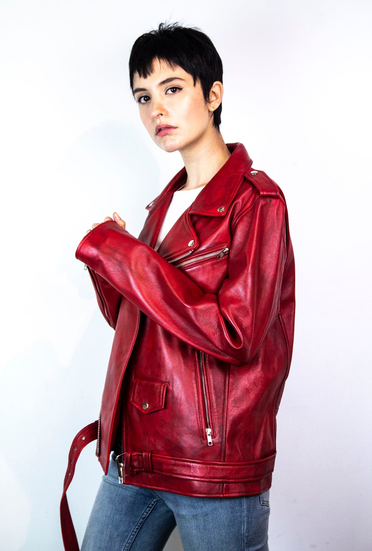 Premium Spanish Red Leather Biker Jacket