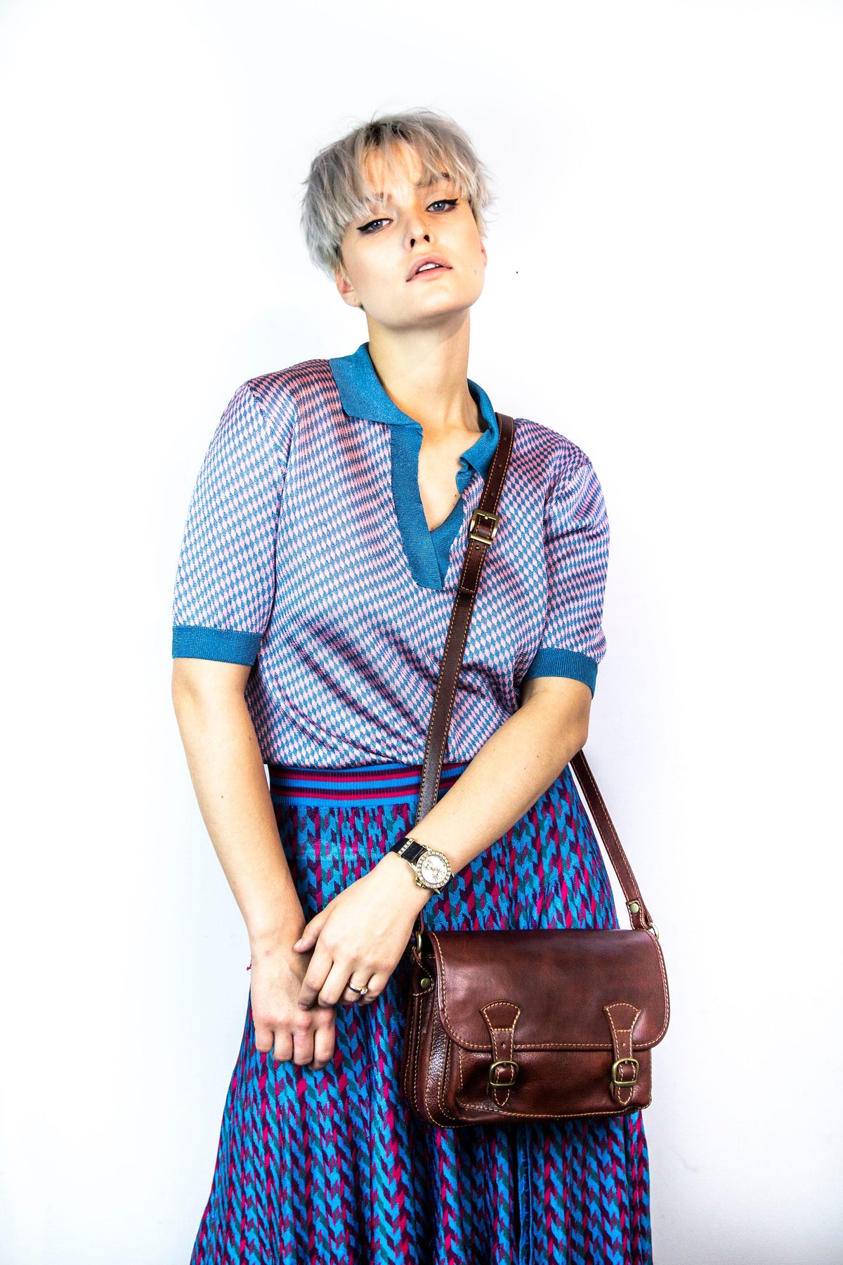 Leather Messenger Satchel In Dark Brown Italian Cowhide