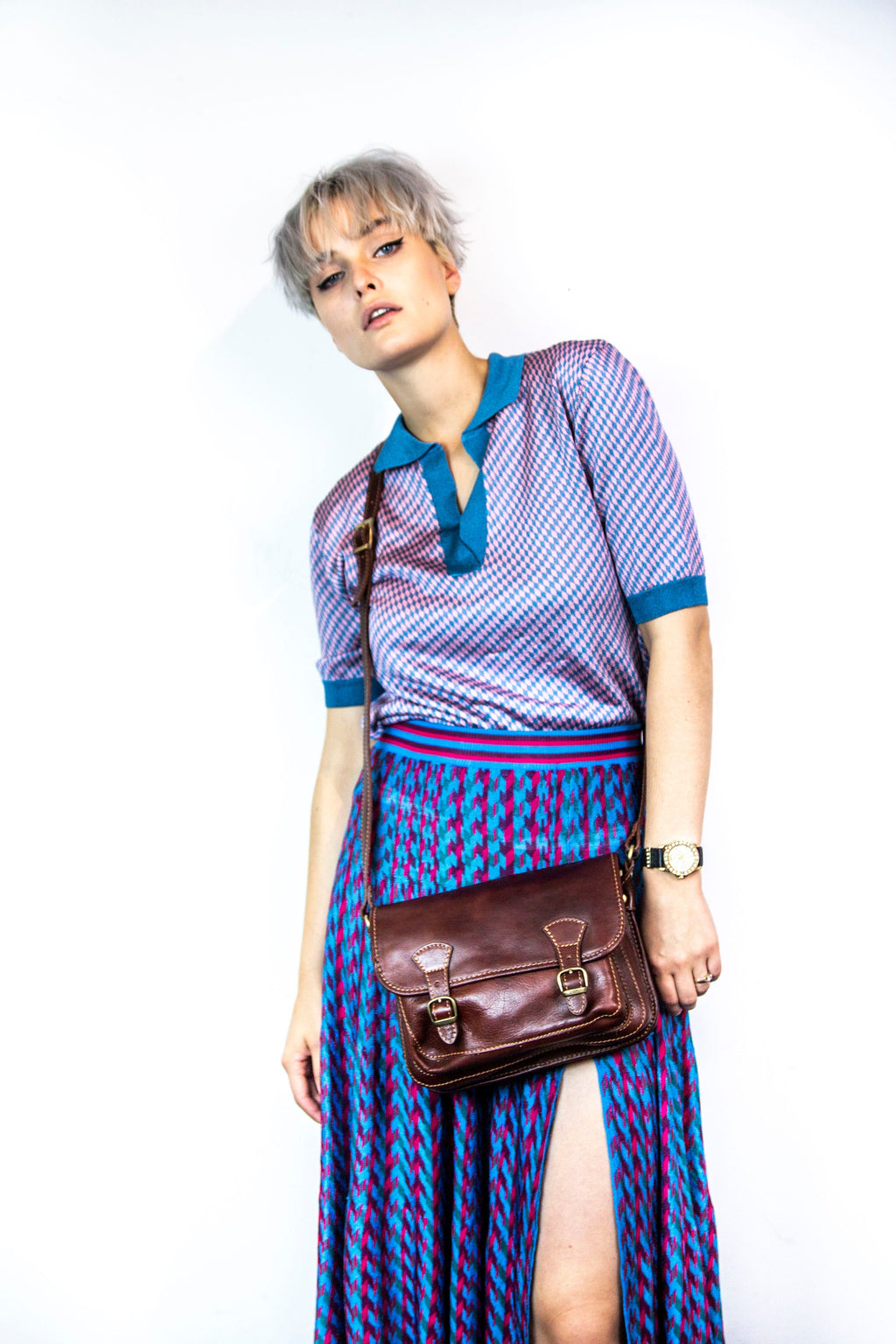 Leather Messenger Satchel In Dark Brown Italian Cowhide