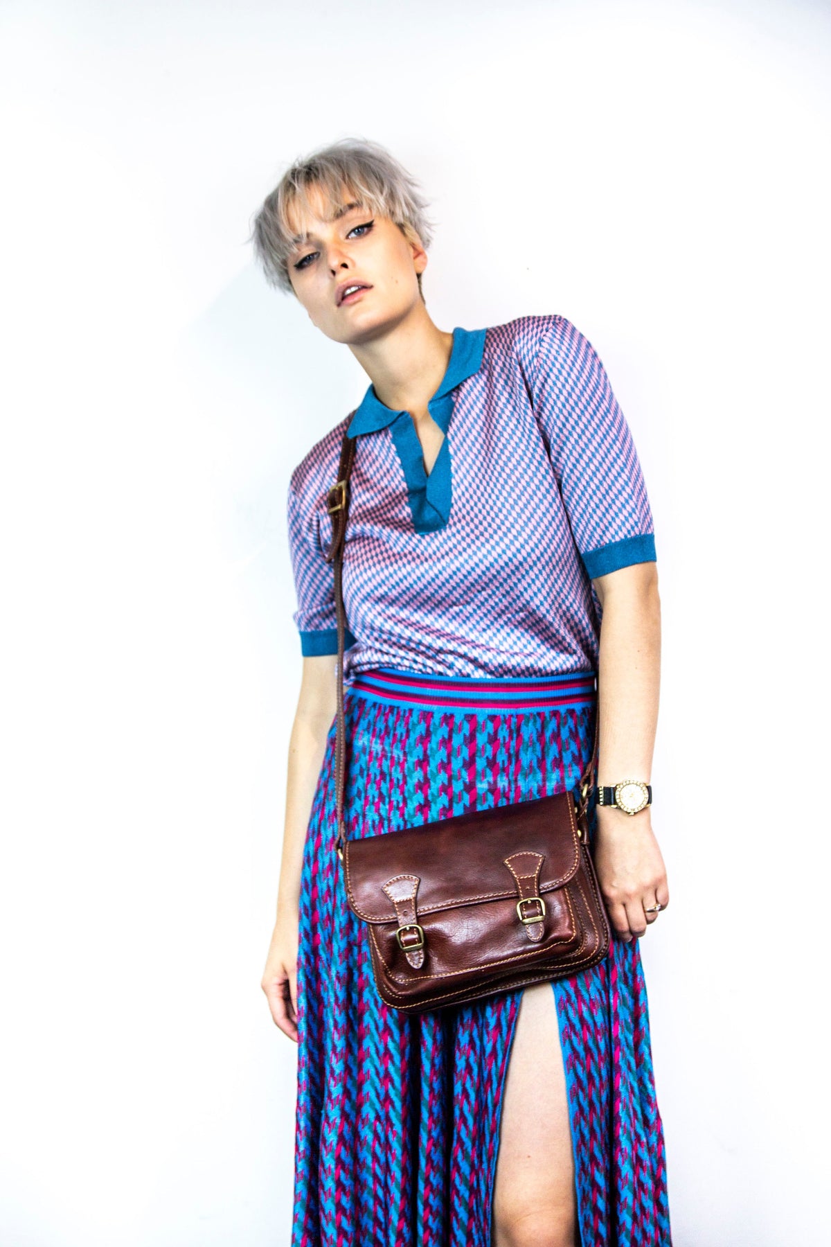 Leather Messenger Satchel In Dark Brown Italian Cowhide